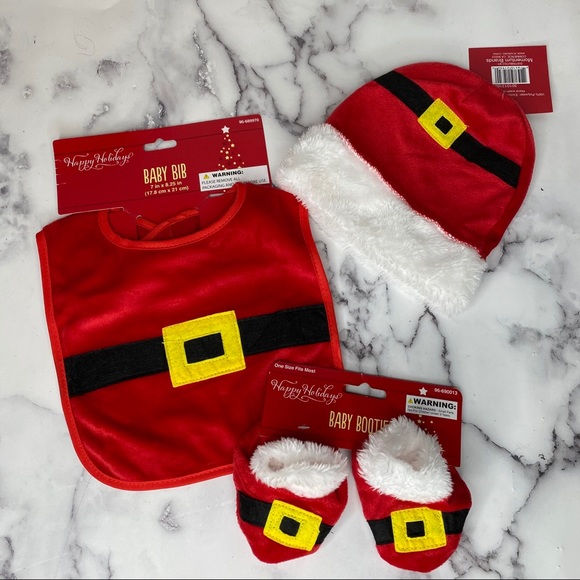 momentum brands Other - Baby’s First Christmas Santa Hat, Bib, Booties Set